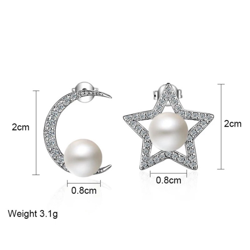 Sterling Silver Star Moon Stud Earrings - Picture 3 of 4